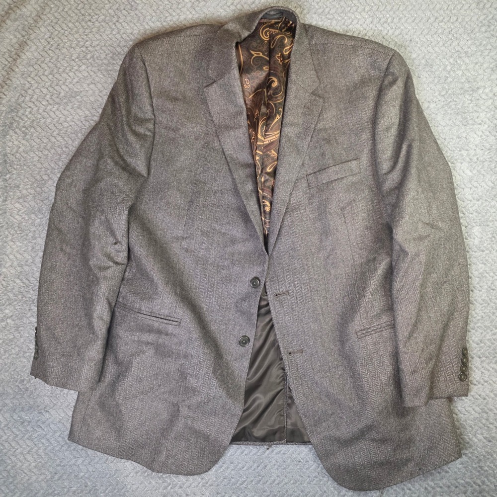 Lauren Ralph Lauren Gray Herringbone Wool Cashmere Sport Coat Blazer Mens 38R